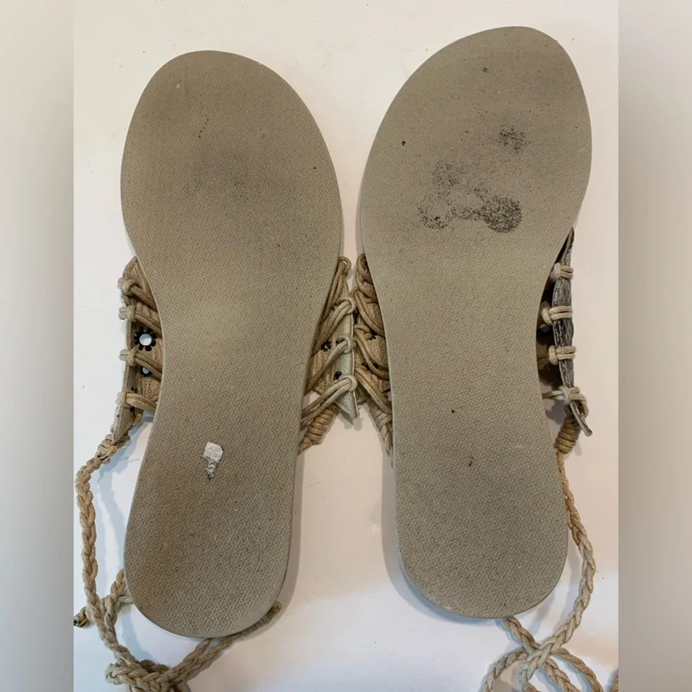 L*Space Silver Faux Snakeskin Tie-Up Braided Ankle Sandals Size 37 / 6.5